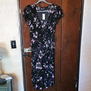 Express Black and Purple Floral Midi Dress